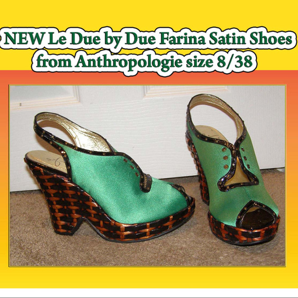 NEW Le Due by Due Farina Green Satin Laceup Wedge - Picture 1 of 8